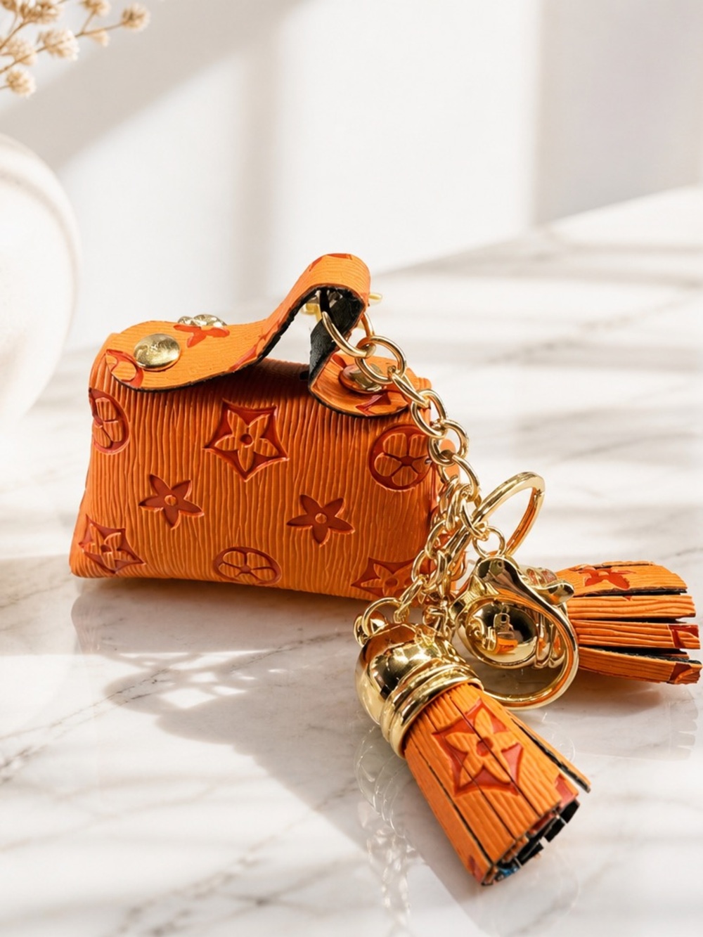 Luxury Orange Mini Bag Keychain - Designer-Inspired Accent - Picture 5 of 7